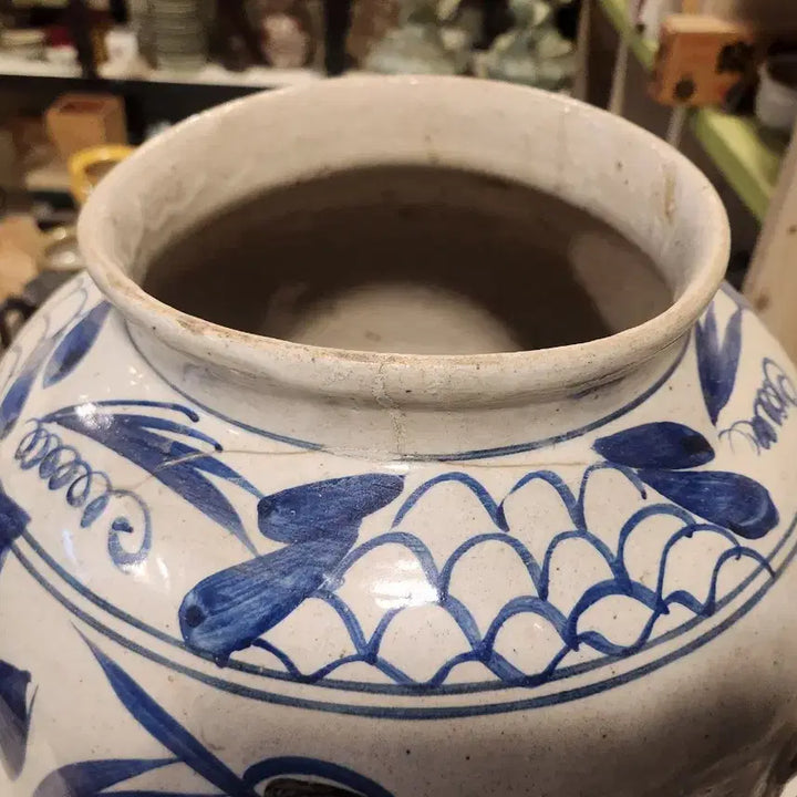 [BUNJANG] Joseon Dynasty Blue and White Iron-Painted Peony Motif Ewer Jar / 모란문 예쁜 조선후기 청화 철화 양이 해주항아리