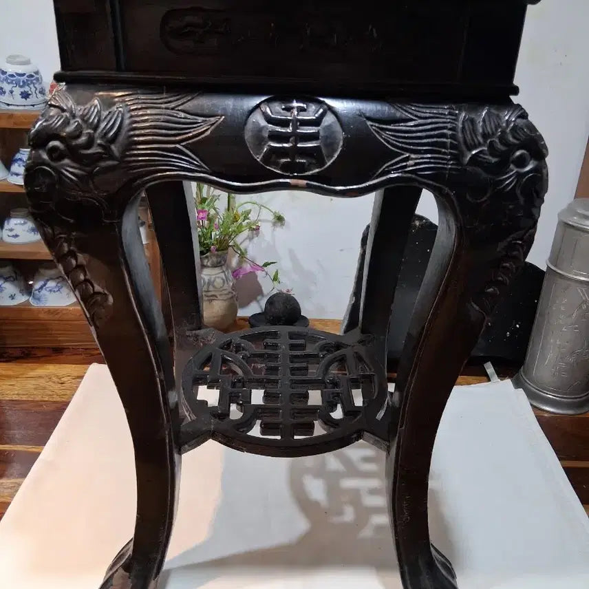 [BUNJANG] Chinese Qing Dynasty Antique Wooden Stand with Stone Top / 중국 청대골동 좌대 선반