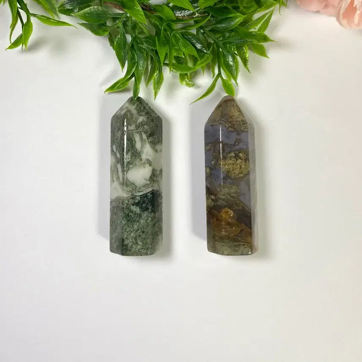 [BUNJANG] Natural Moss Agate Gemstone Point (Set of 2) / 천연 모스아게이트 수초마노 포인트 2개 선물