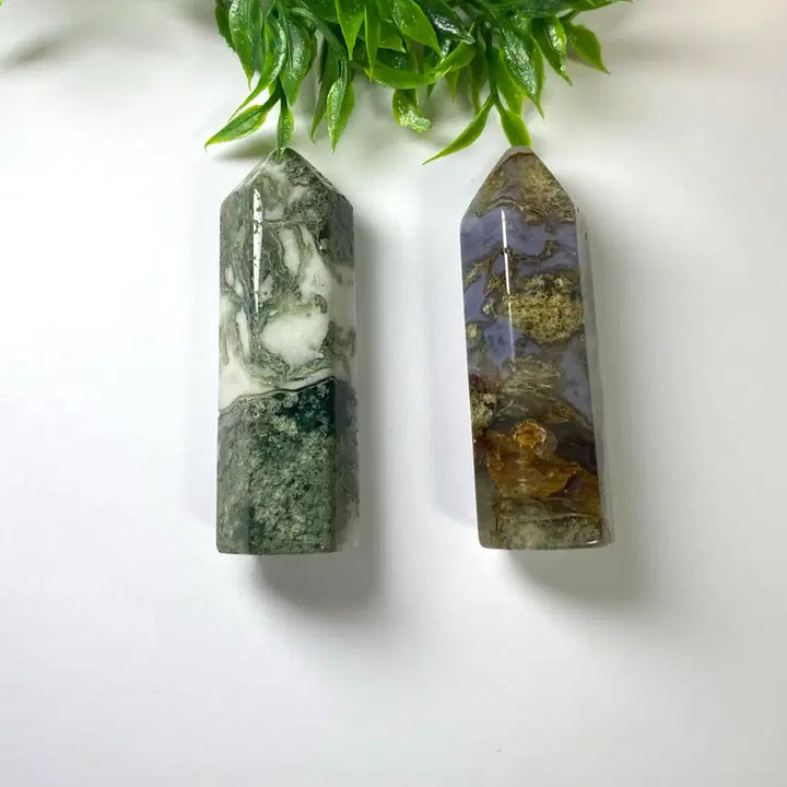 [BUNJANG] Natural Moss Agate Gemstone Point (Set of 2) / 천연 모스아게이트 수초마노 포인트 2개 선물