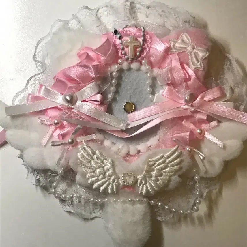 [BUNJANG] Pink Can Badge Holder Rosette Ita Bag Charm / 핑크 캔뱃지 홀더 로제트 이타백 장식 지뢰계 양산형