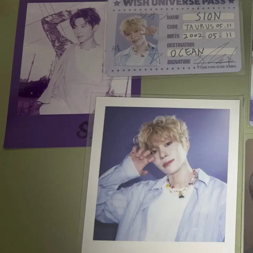 [BUNJANG] NCT WISH Sion Photocard &amp; Polaroid Bundle Set (with Group Cup Holder Freebie) / 엔시티위시 시온 포카+폴라 일괄 양도(단체 컵홀더 덤)