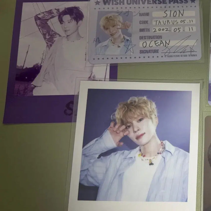 [BUNJANG] NCT WISH Sion Photocard &amp; Polaroid Bundle Set (with Group Cup Holder Freebie) / 엔시티위시 시온 포카+폴라 일괄 양도(단체 컵홀더 덤)