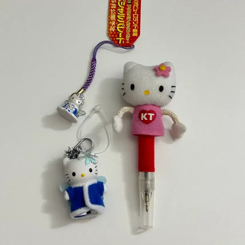 [BUNJANG] Classic Kitty Dangling Ballpoint Pen &amp; Fairy Pointdoll Strap Keychain Bundle Set / 고전 키티 달랑이 볼펜 페어리 포인트돌 스트랩 키링 일괄