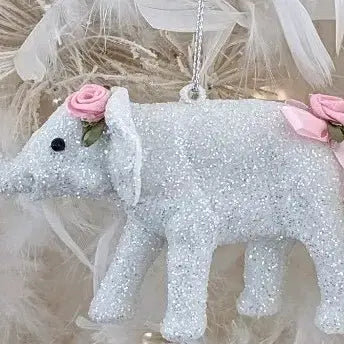 [BUNJANG] Sparkly Elephant Ornament with Pink Flower Accent / 반짝이 코끼리 장식품 핑크꽃 장식 수입 쉐비 오너먼트