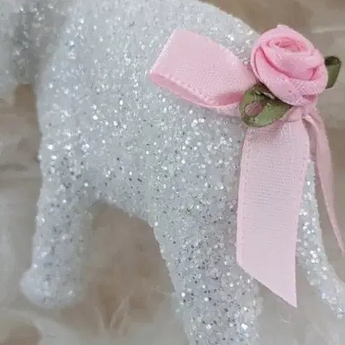 [BUNJANG] Sparkly Elephant Ornament with Pink Flower Accent / 반짝이 코끼리 장식품 핑크꽃 장식 수입 쉐비 오너먼트