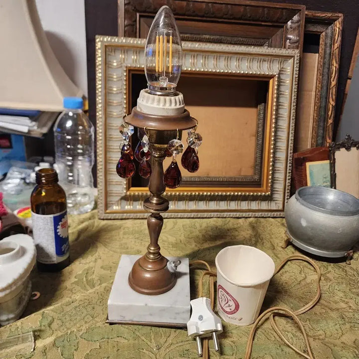 [BUNJANG] European Vintage Brass and Marble Table Lamp / 유럽에서온 스텐드등. 동+대리석 전구 제외한 높이25.3cm$