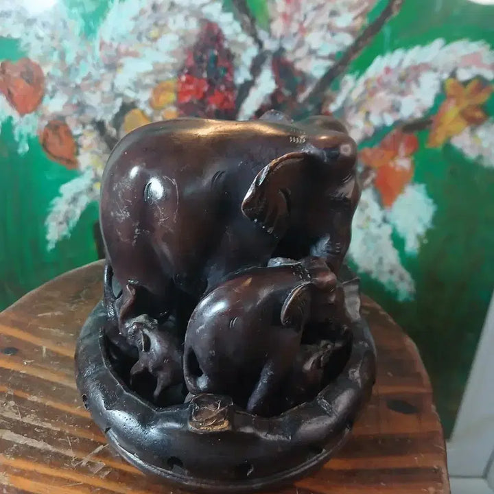 [BUNJANG] Carved Wooden Elephant Figurine / 나무 조각 코끼리 조형물 장식품