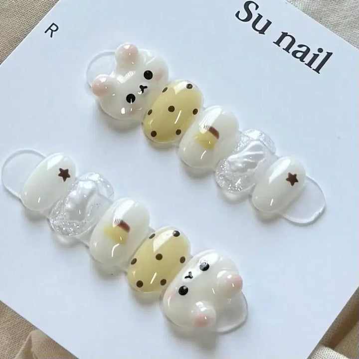 [BUNJANG] Rilakkuma Pudding Handmade Nail Tips / 리락쿠마 푸딩 수제네일팁
