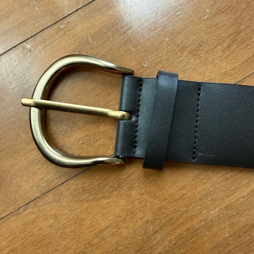 [BUNJANG] Brass Buckle Deep Brown Faux Leather Belt (Size 30-32) / 황동색 버클 딥브라운 인조가죽 벨트 30-32