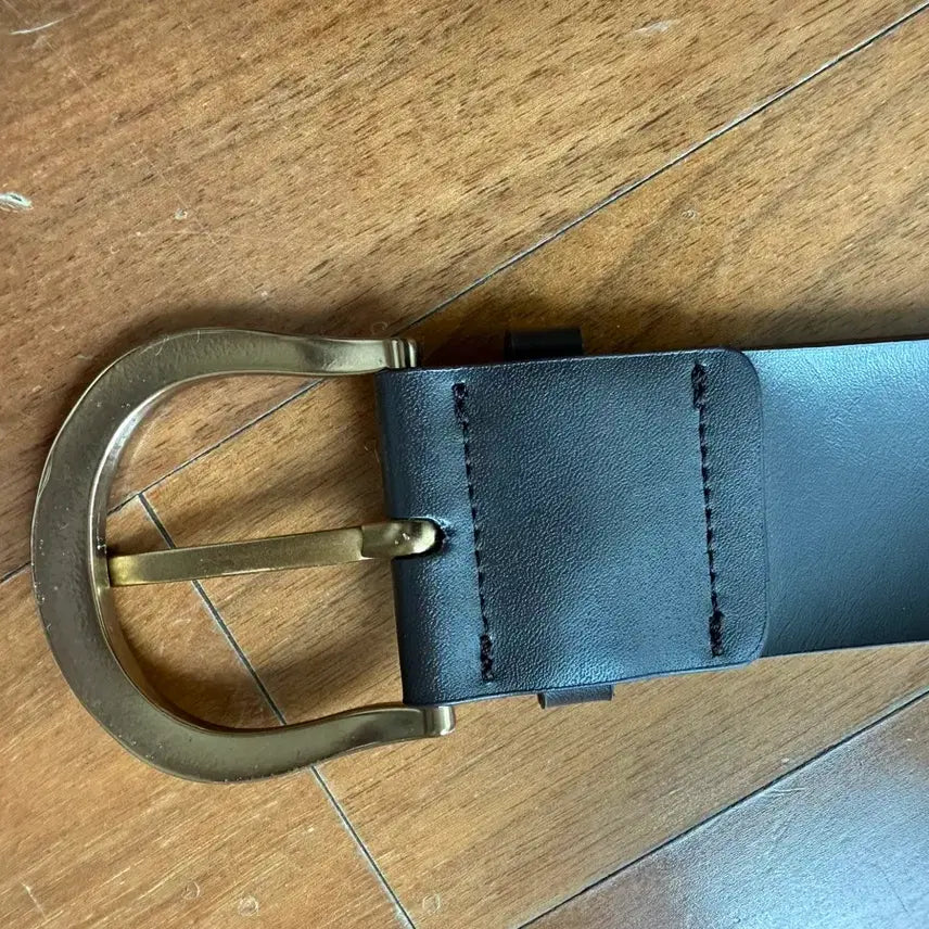 [BUNJANG] Brass Buckle Deep Brown Faux Leather Belt (Size 30-32) / 황동색 버클 딥브라운 인조가죽 벨트 30-32