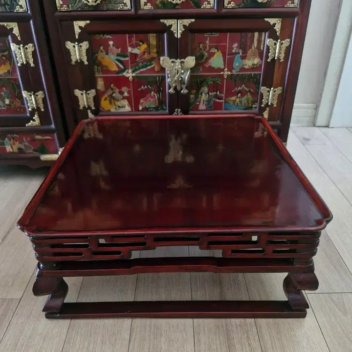 [BUNJANG] Persimmon Wood Lacquer Carved Small Soban Table Antique Furniture / 행자목 옻칠 투각 소반 작은 테이블 고가구 골동품