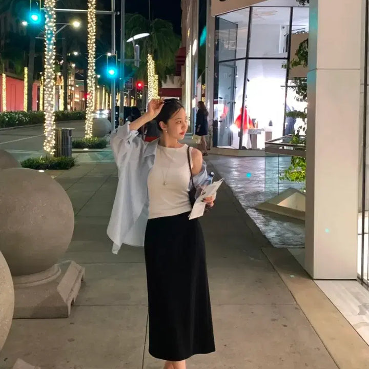 [BUNJANG] Pinr Homemade Lermade Chewy Banding Skirt - Black / 핀르 자체제작 르메이드 쫀득 밴딩 스커트 