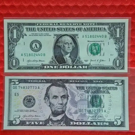 [BUNJANG] US Dollar 1 and 5 Bill Set / 1달러 5달러 지폐 세트 완전미사용
