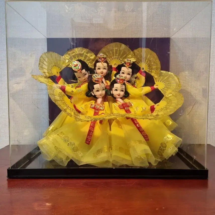 [BUNJANG] Vintage Korean Traditional Craft 5 Fairies Fan Dance Group Dance Dolls / 빈티지 수공예 5선녀 부채춤 군무 인형 작품