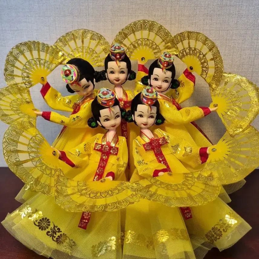 [BUNJANG] Vintage Korean Traditional Craft 5 Fairies Fan Dance Group Dance Dolls / 빈티지 수공예 5선녀 부채춤 군무 인형 작품