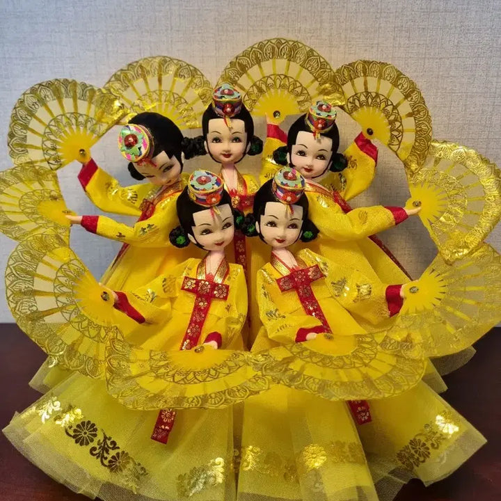 [BUNJANG] Vintage Korean Traditional Craft 5 Fairies Fan Dance Group Dance Dolls / 빈티지 수공예 5선녀 부채춤 군무 인형 작품