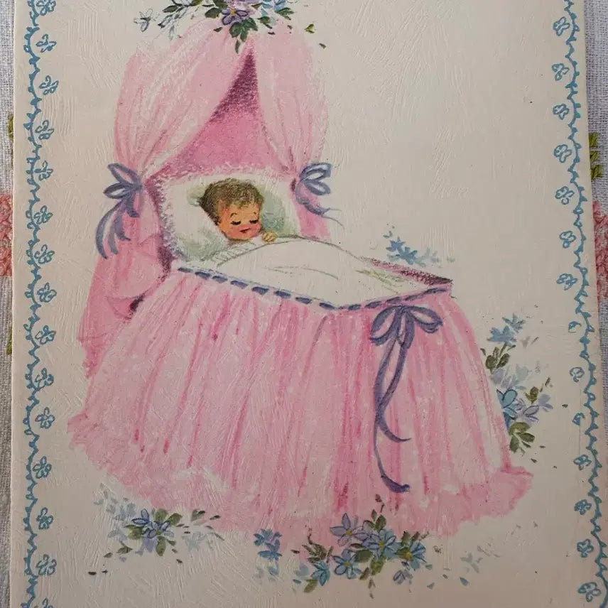 [BUNJANG] Vintage Baby Card Pink Cradle / 빈티지 베이비카드 핑크요람