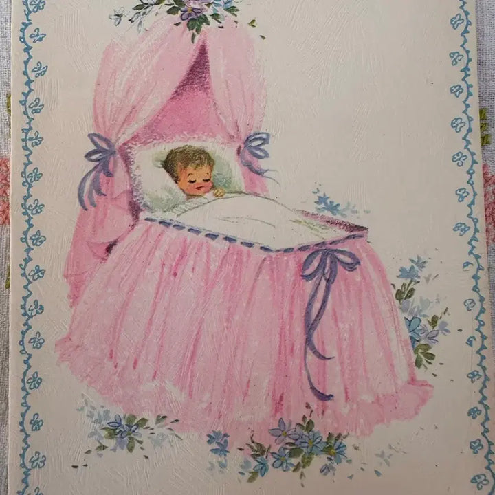 [BUNJANG] Vintage Baby Card Pink Cradle / 빈티지 베이비카드 핑크요람