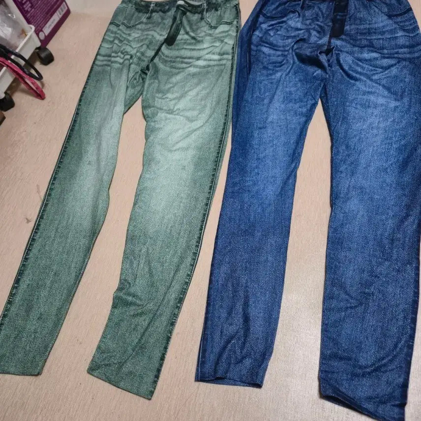 [BUNJANG] Blue/Green Jean Leggings Set (2-Piece) / (새옷)청색/녹색 청바지 레깅스 2종 세트