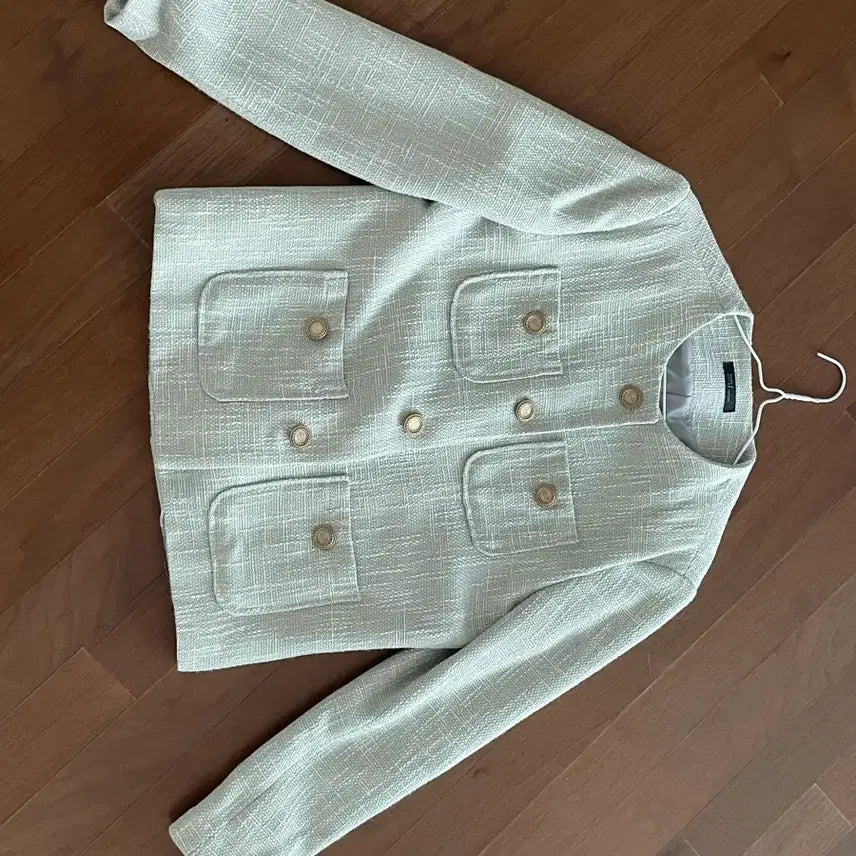 [BUNJANG] Mint Tweed Jacket with Gold Buttons / 트위드자켓