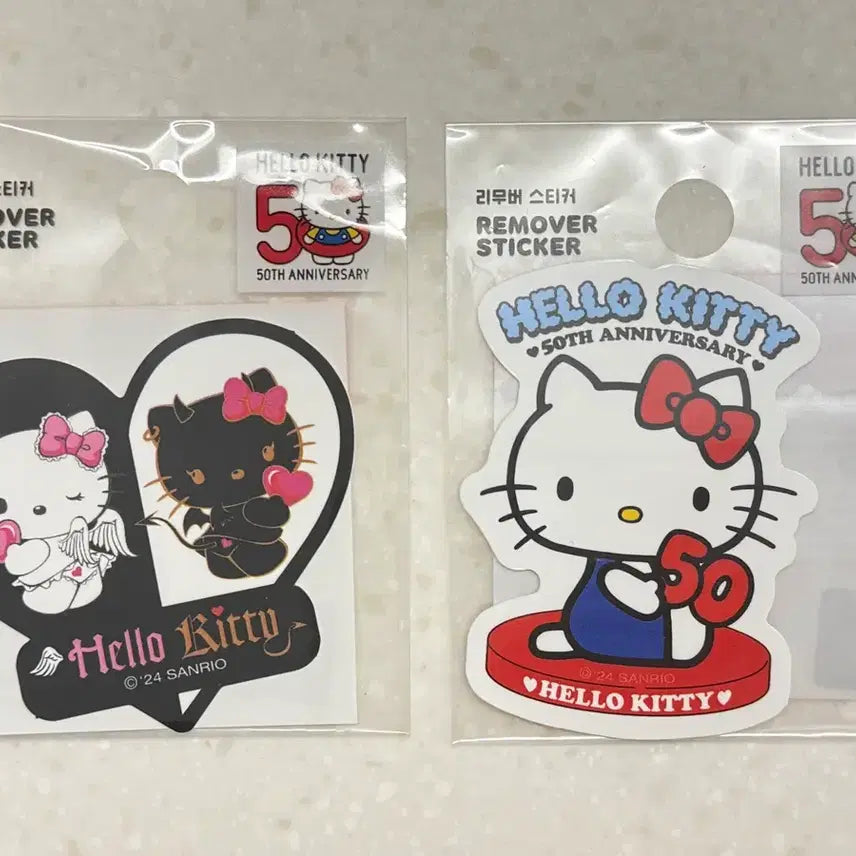 [BUNJANG] Hello Kitty 50th Anniversary Removable Stickers (Angel Devil Kitty, 50th Anniversary Kitty) / 헬로키티 50주년 리무버스티커 (천사악마키티, 50주년키티)