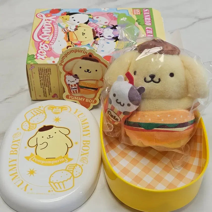 [BUNJANG] Sanrio Yumebox Pompompurin Lunch Box, Keyring, and Plush Set / 산리오 야미박스 도시락통 폼폼푸린 키링 인형 세트