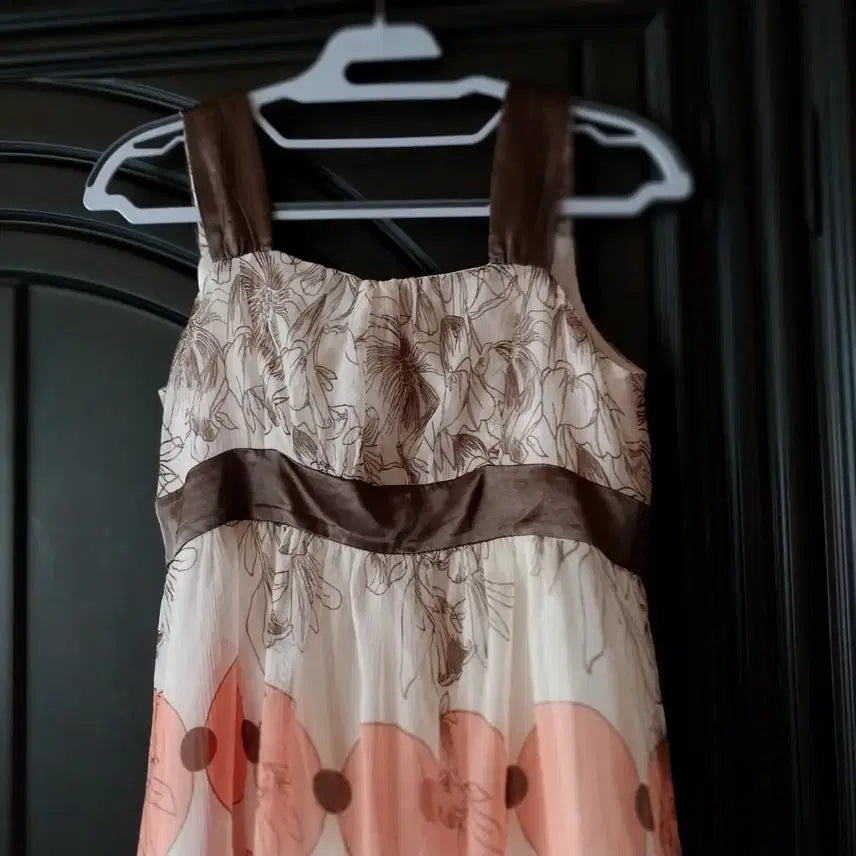 [BUNJANG] Flower Pattern Chiffon Dress Brown/Pink / 플라워 패턴 쉬폰soup 원피스 브라운/핑크
