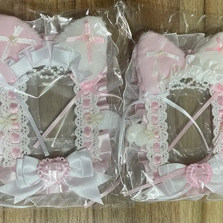 [BUNJANG] Handmade Pink Cat Wing Angel Top Loader Photocard Holder / 리본 레이스 탑꾸 포카홀더 탑로더 별 수제 핑크 분홍 고양이 날개 천사