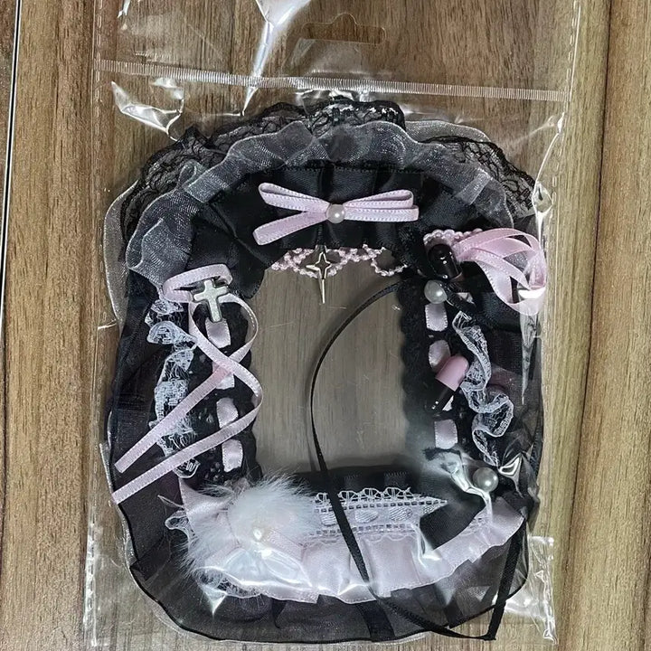 [BUNJANG] Handmade Ribbon Lace Photocard Holder Toploader Black Pink / 리본 레이스 탑꾸 포카홀더 탑로더 별 수제 블랙 검정 핑크
