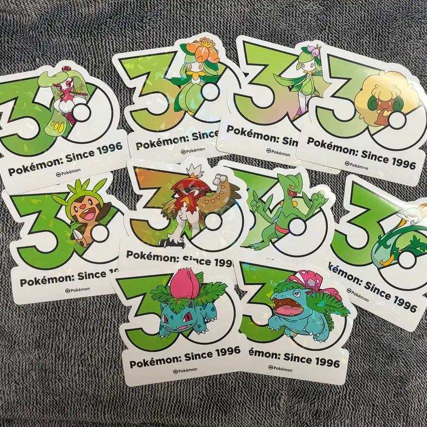 [BUNJANG] Pokemon 30th Anniversary Full Type Set (Grass) / 한국한정] 포켓몬 30주년 로고 스티커 드레디어 엘풍 등 풀타입 세트