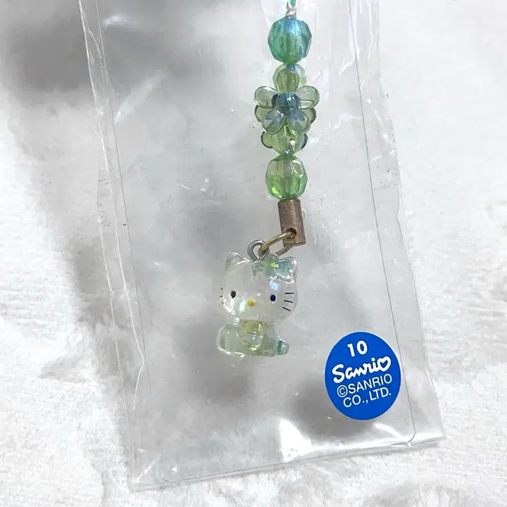 [BUNJANG] Vintage Hello Kitty Transparent Clover Strap Keychain / 고전 빈티지 신슈 투명 키티 클로버 헬로키티 스트랩 키링