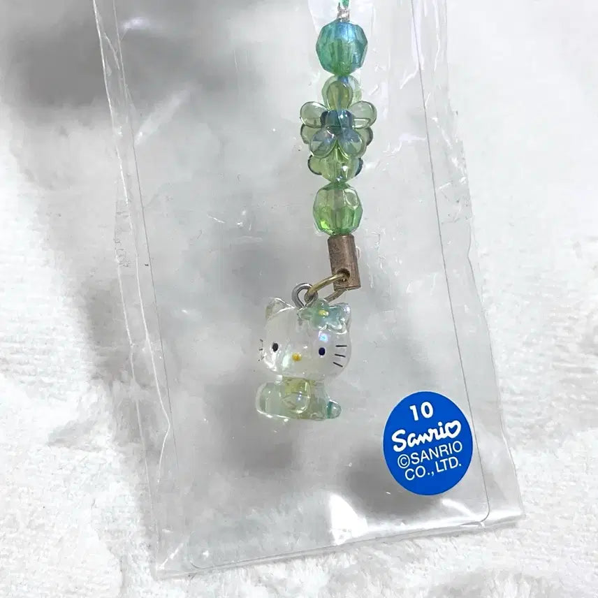 [BUNJANG] Vintage Hello Kitty Transparent Clover Strap Keychain / 고전 빈티지 신슈 투명 키티 클로버 헬로키티 스트랩 키링