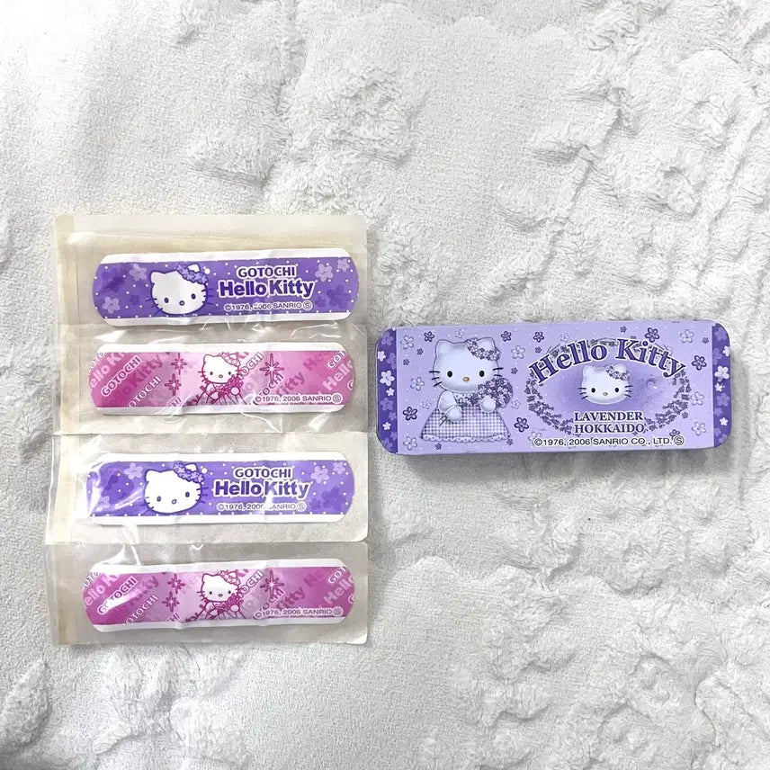 [BUNJANG] Vintage Hokkaido Lavender Hello Kitty Tin Case &amp; Band Set / 고전 빈티지 훗카이도 라벤더 헬로키티 틴케이스 밴드 세트
