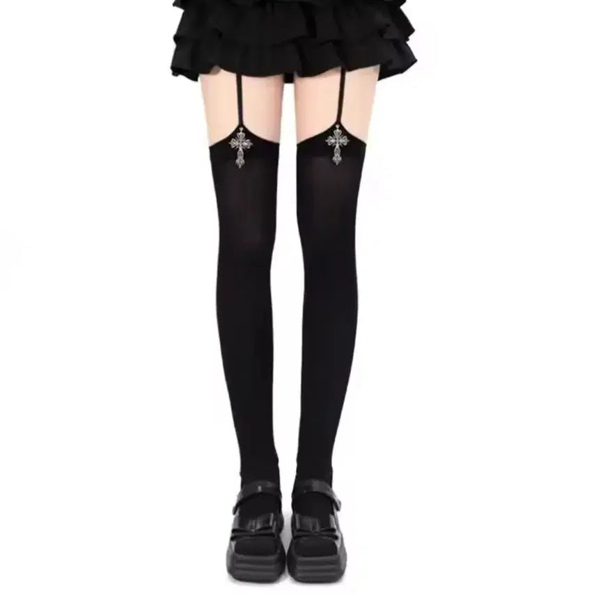 [BUNJANG] Goth Gothic Cross Design Cosplay Stockings / [새상품/*바로발송*] 서브컬처 고스 고딕 지뢰계 멘헤라 코스프레 스타킹