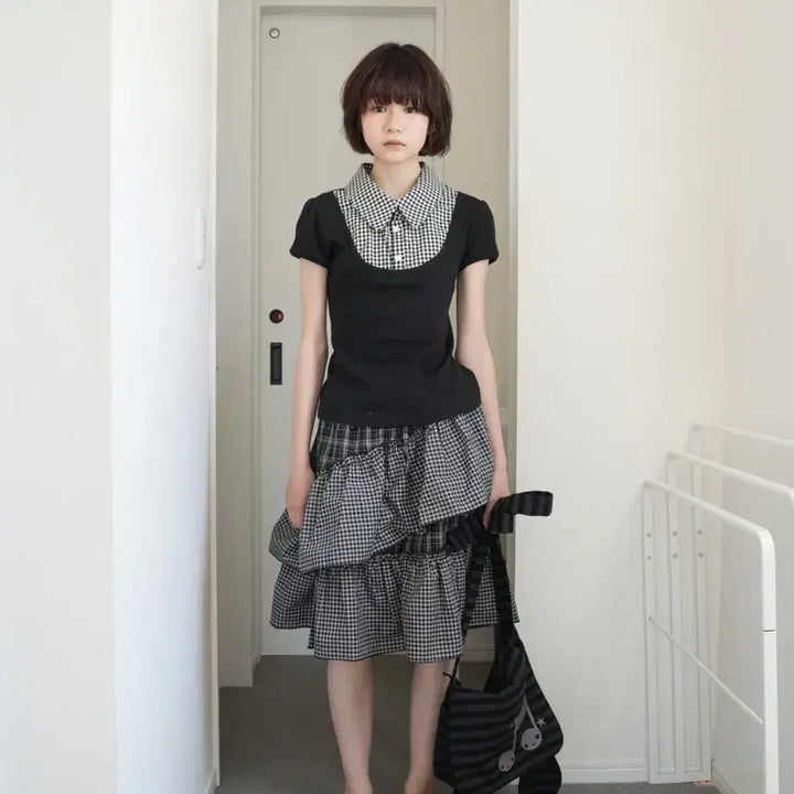 [BUNJANG] In N Yang In Harmony Frill Check Skirt / 인앤양인하모니 프릴 체크 스커트