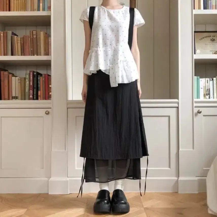 [BUNJANG] White Chiffon Nylon Double Layered Long Skirt / (화이트) 쉬폰 나일론 이중 레이어드 롱스커트