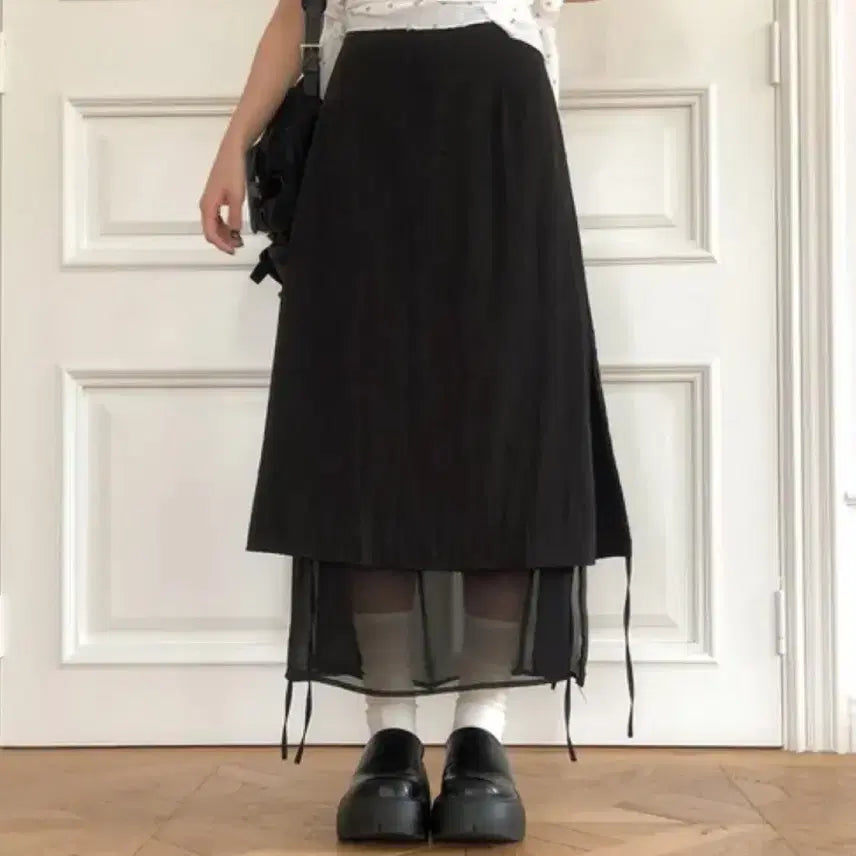 [BUNJANG] White Chiffon Nylon Double Layered Long Skirt / (화이트) 쉬폰 나일론 이중 레이어드 롱스커트