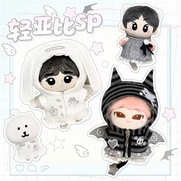 [BUNJANG] 10cm Doll Clothes Set Black &amp; White Y2K Idol / 10cm 인형옷 솜인형옷 누이 의상 세트 검정 흰색 y2k 아이돌 블랙