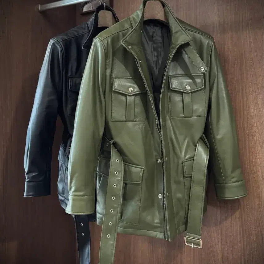 [BUNJANG] iltoco Genuine Leather Belted Safari Jacket / iltoco 양가죽 레더 사파리 멀티포켓 벨티드 자켓