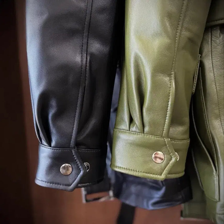[BUNJANG] iltoco Genuine Leather Belted Safari Jacket / iltoco 양가죽 레더 사파리 멀티포켓 벨티드 자켓