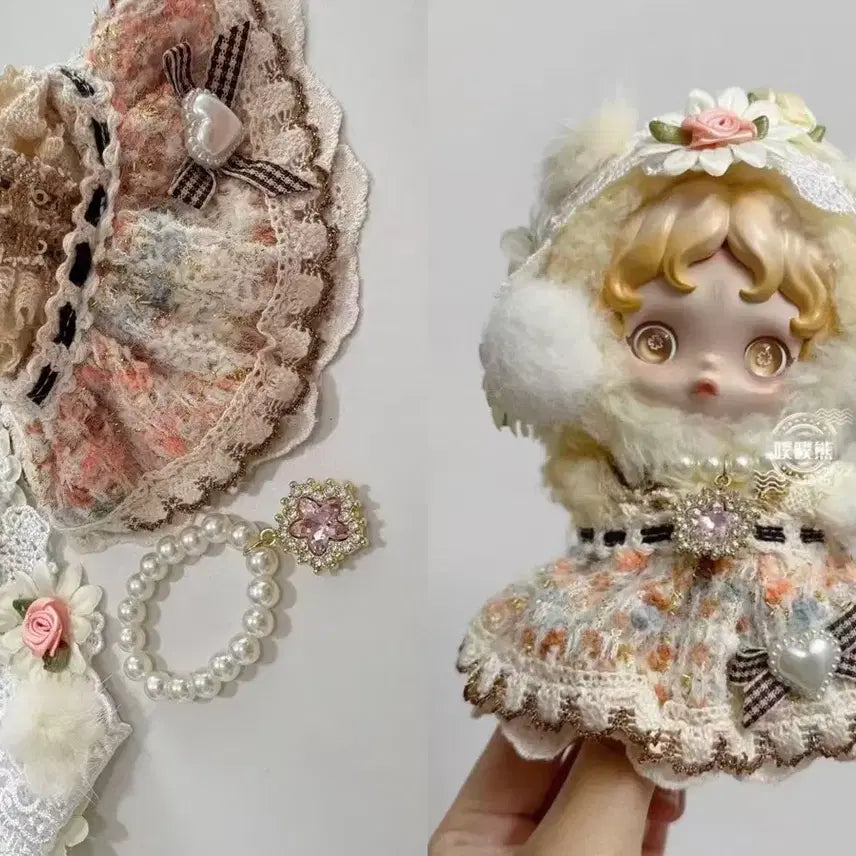 [BUNJANG] Skullpanda 13cm Doll Flower Headband &amp; Dress Set / 스컬판다 13센치인형 꽃머리띠 원피스세트