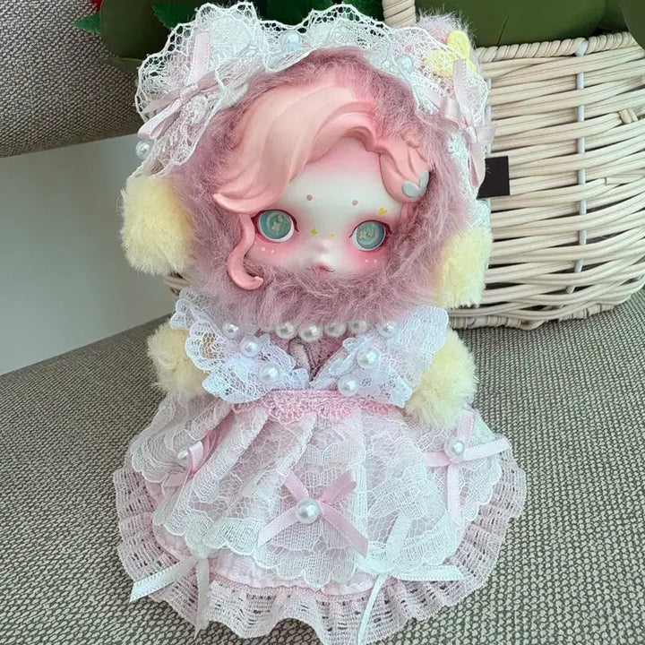 [BUNJANG] 13cm Panda Doll Clothing Set with Pink Ribbon Dress / 2개이상반택무료 스걸판다 13센치인형 차분한핑크리본원피스세트