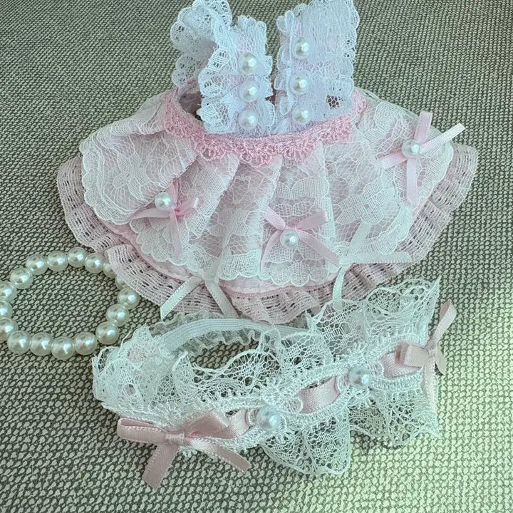 [BUNJANG] 13cm Panda Doll Clothing Set with Pink Ribbon Dress / 2개이상반택무료 스걸판다 13센치인형 차분한핑크리본원피스세트