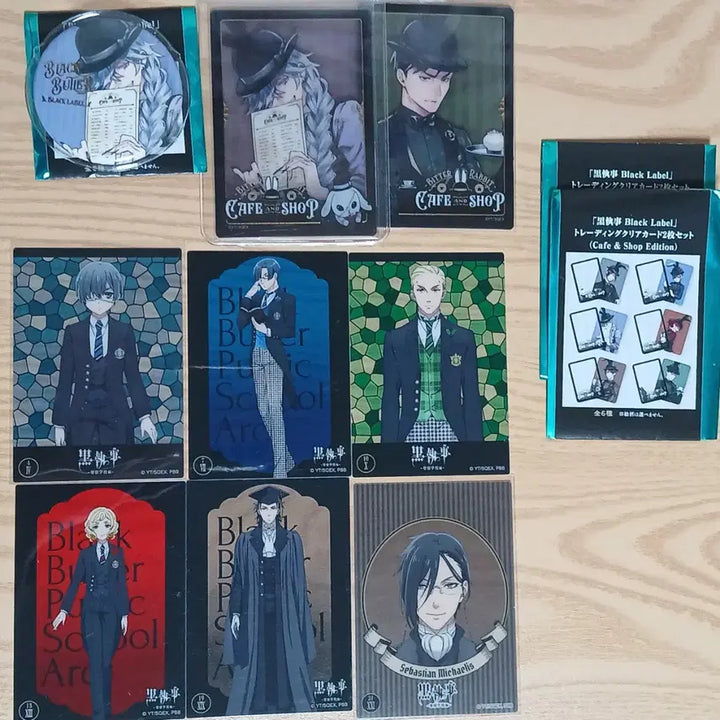 [BUNJANG] Black Butler Clear Cards &amp; Can Badges Set (Undertaker, Ciel, Sebastian) / 흑집사 클리어카드 언더테이커 시엘 세바스찬 캔뱃지 일괄 판매