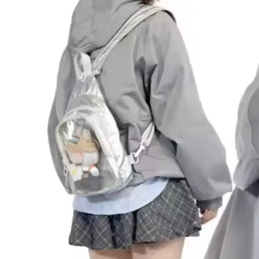 [BUNJANG] Mini Bag Hip Pack Backpack with Zipper Adjustment - Gray / (새상품) 굿즈 뱃지 미니 가방 힙색 이타백 지퍼 조절 백팩 그레이 회색