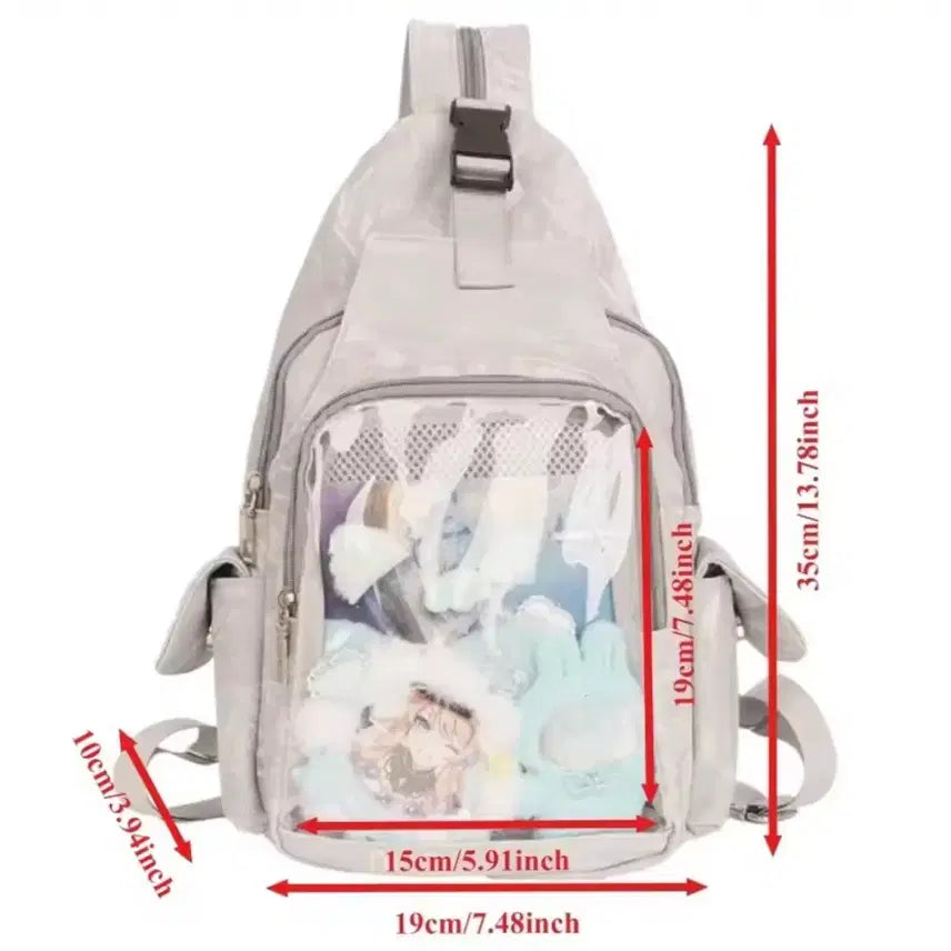 [BUNJANG] Mini Bag Hip Pack Backpack with Adjustable Strap - Grey / (새상품) 굿즈 뱃지 미니 가방 힙색 이타백 지퍼 조절 백팩 그레이 회색