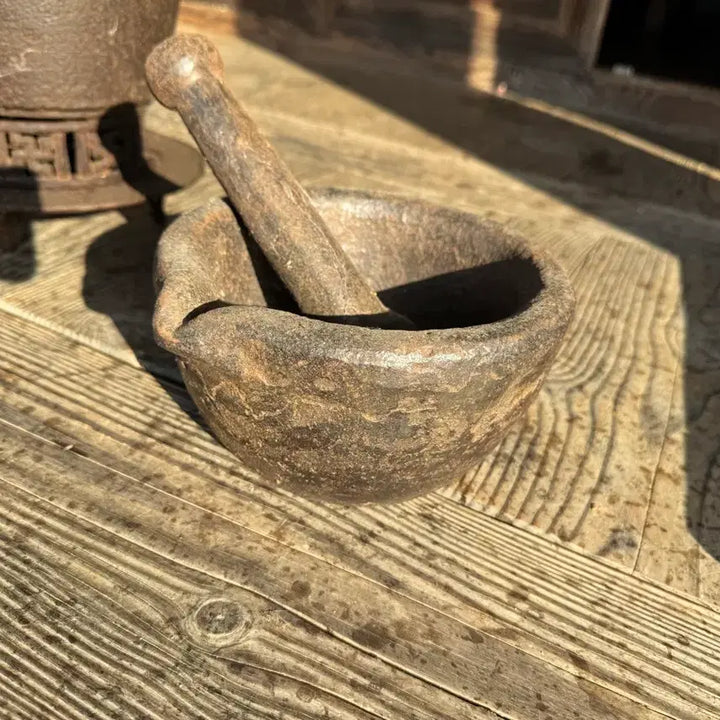[BUNJANG] Antique Cast Iron Mortar and Pestle Set / 골동품 무쇠 약절구