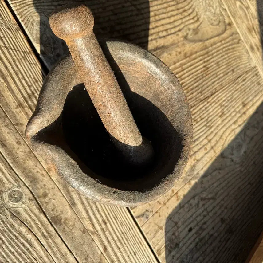 [BUNJANG] Antique Cast Iron Mortar and Pestle Set / 골동품 무쇠 약절구