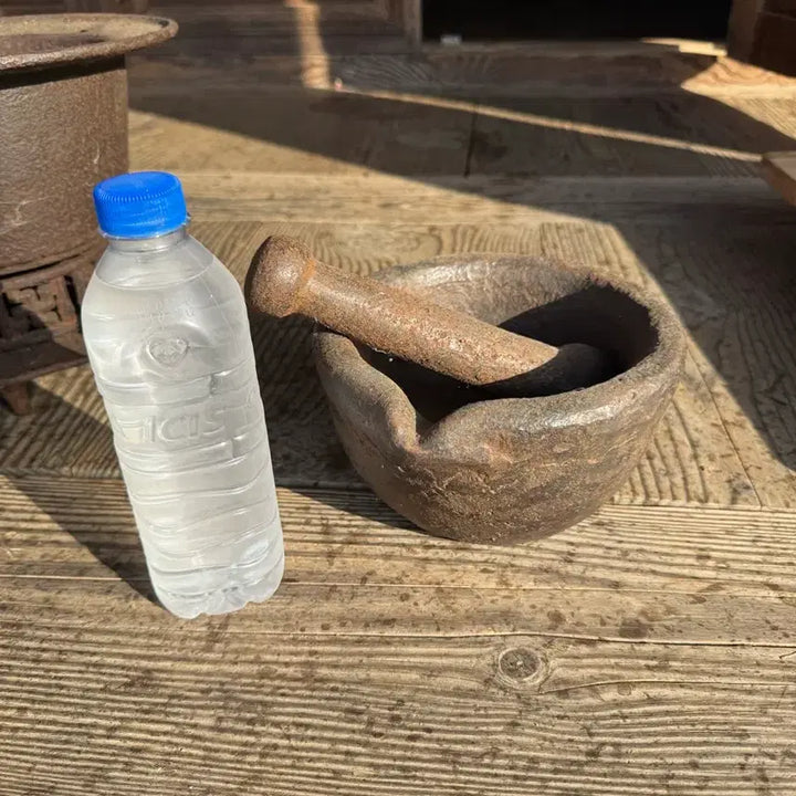 [BUNJANG] Antique Cast Iron Mortar and Pestle Set / 골동품 무쇠 약절구